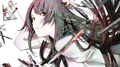 Stunning Anime Girl with Stationery Art Illustration Desktop Wallpaper