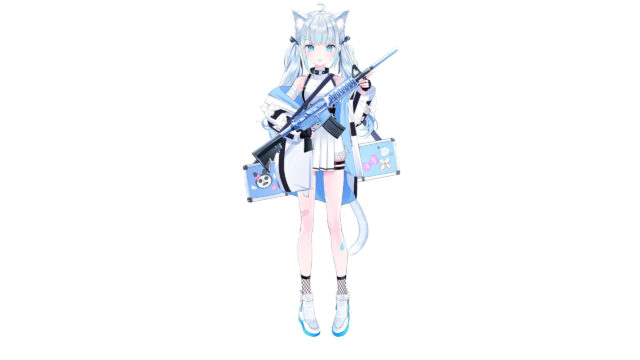 Anime Cat Girl with Tactical Rifle Aesthetic Desktop Wallpaper