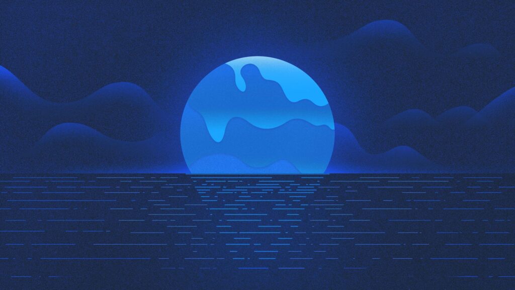 Minimalist Blue Moon Over Calm Ocean Abstract Art 4K Wallpaper