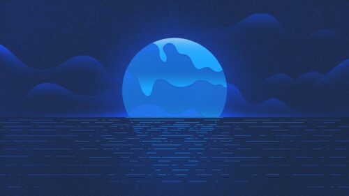 Minimalist Blue Moon Over Calm Ocean Abstract Art 4K Wallpaper