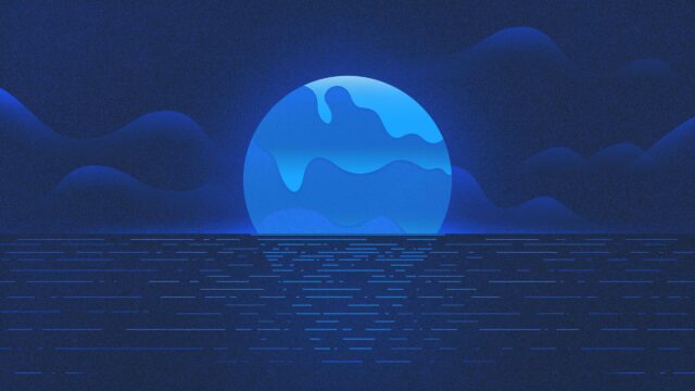 Minimalist Blue Moon Over Calm Ocean Abstract Art 4K Wallpaper