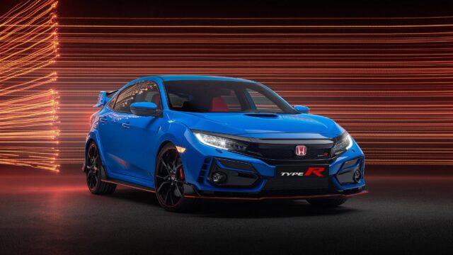 Blue Honda Civic Type R Sports Car with Abstract Orange Light Trails 4K Wallpaper