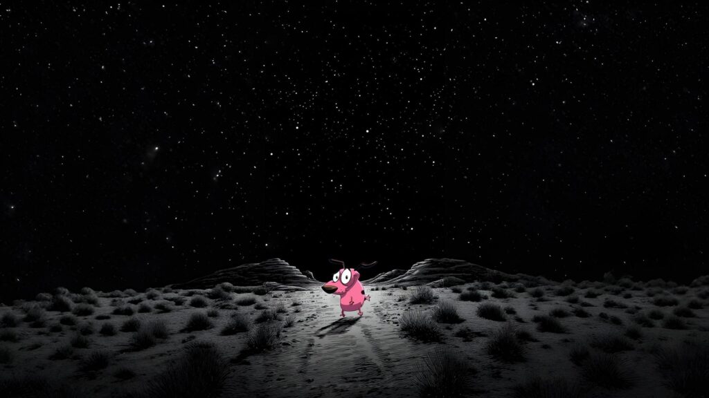 Courage the Cowardly Dog Standing Alone Under a Starry Night Sky 4K Desktop Wallpaper