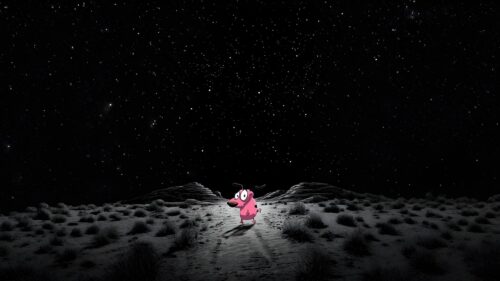 Courage the Cowardly Dog Standing Alone Under a Starry Night Sky 4K Desktop Wallpaper