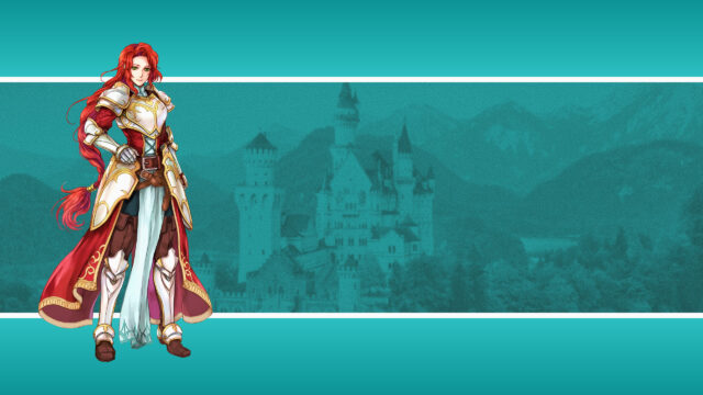 Red Haired Anime Warrior Princess in Golden Armor with Castle Background PC Wallpaper