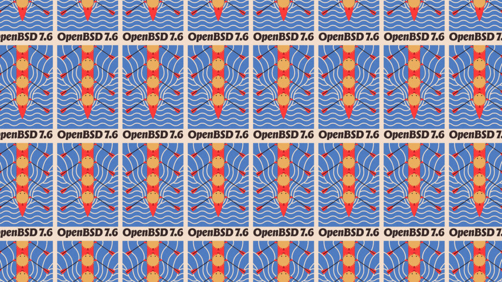 OpenBSD 7.6 Rowing Mascot Pattern Digital Art 4K Desktop Wallpaper