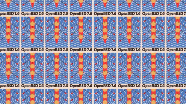 OpenBSD 7.6 Rowing Mascot Pattern Digital Art 4K Desktop Wallpaper