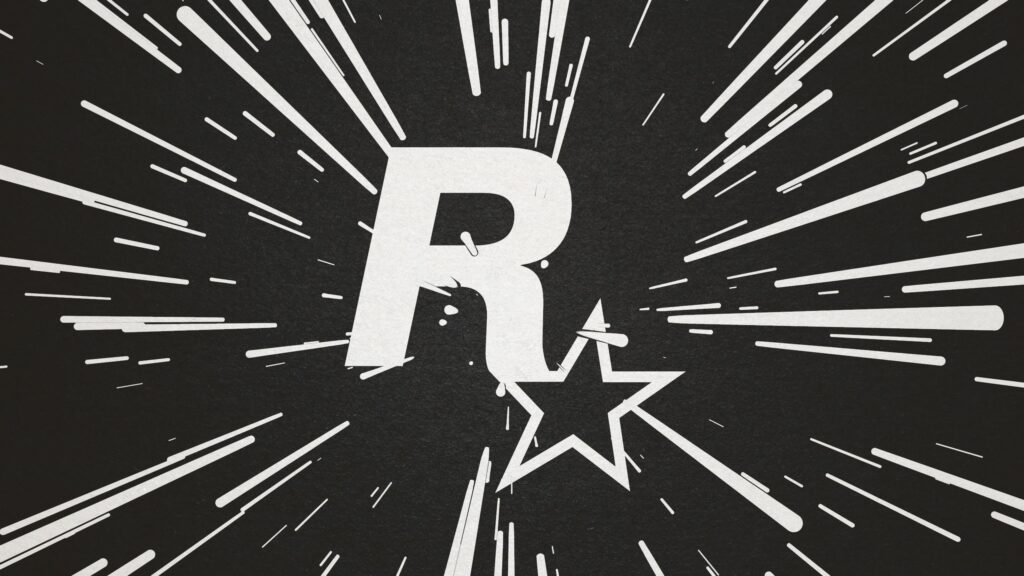 Rockstar Games Logo with Dynamic White Rays Background 4K Desktop Wallpaper