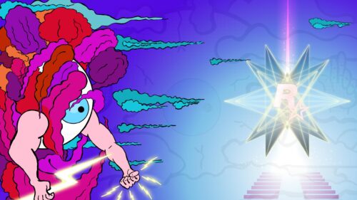 Abstract Cyclopean Being with Lightning and Rockstar Symbol 4K Desktop Wallpaper