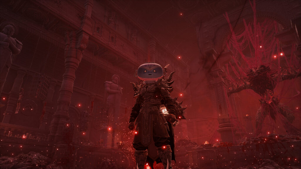 Elden Ring Pot Knight Warrior in Bloody Red Temple 4K PC Wallpaper