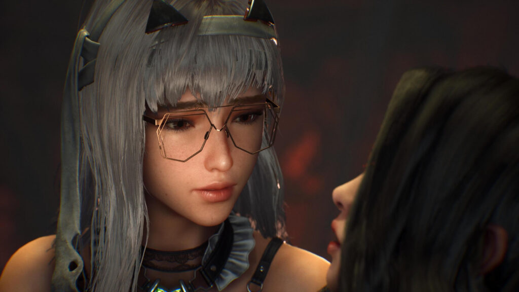 Close-up Portrait of Anime Girl with Silver Hair and Modern Glasses 4K Desktop Wallpaper