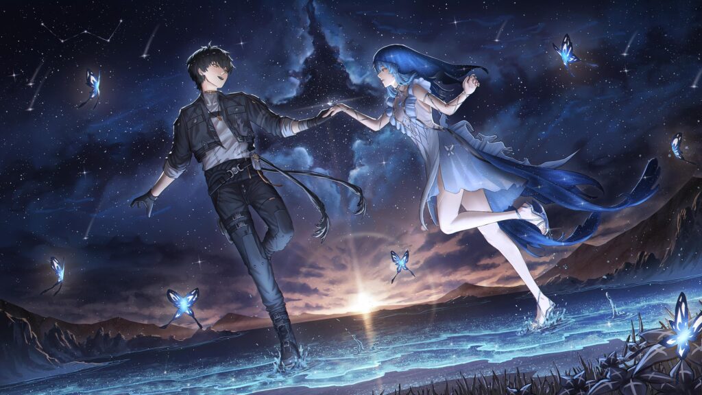 Anime Couple Dancing Over Magical Night Waters 4K PC Wallpaper