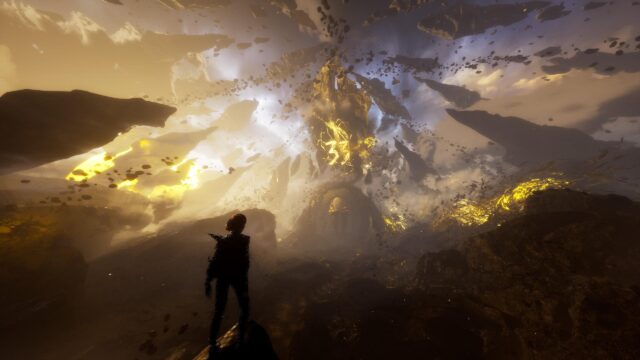 Stunning Fantasy Landscape with Golden Glowing Portal Desktop Wallpaper
