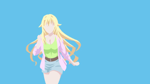 Minimalist Blonde Anime Girl in Summer Outfit 4K Desktop Wallpaper