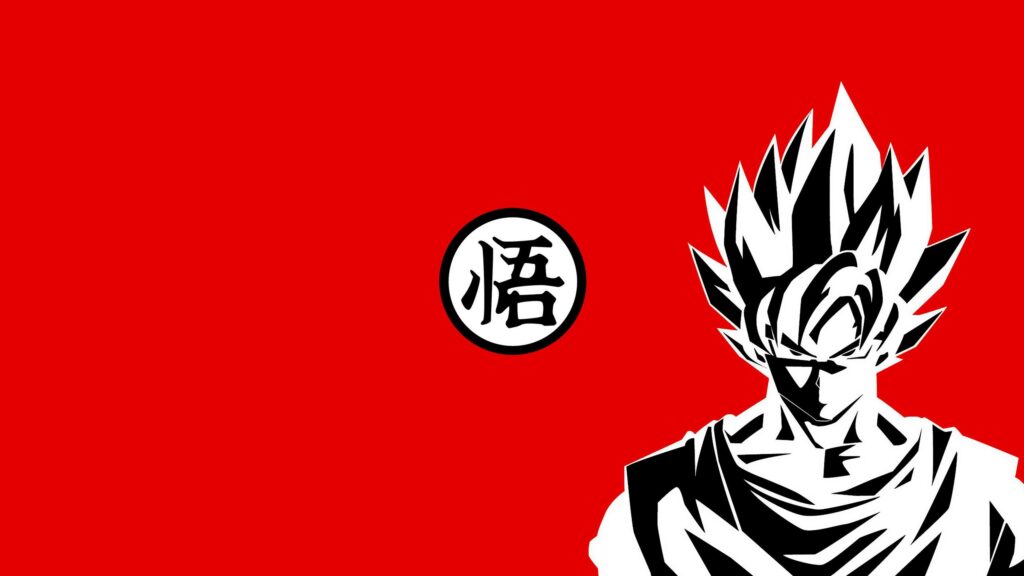 Minimalist Goku Super Saiyan Red and White Art Desktop Wallpaper