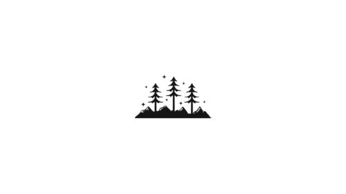 Minimalist Black and White Mountain Forest Silhouette 4K Wallpaper