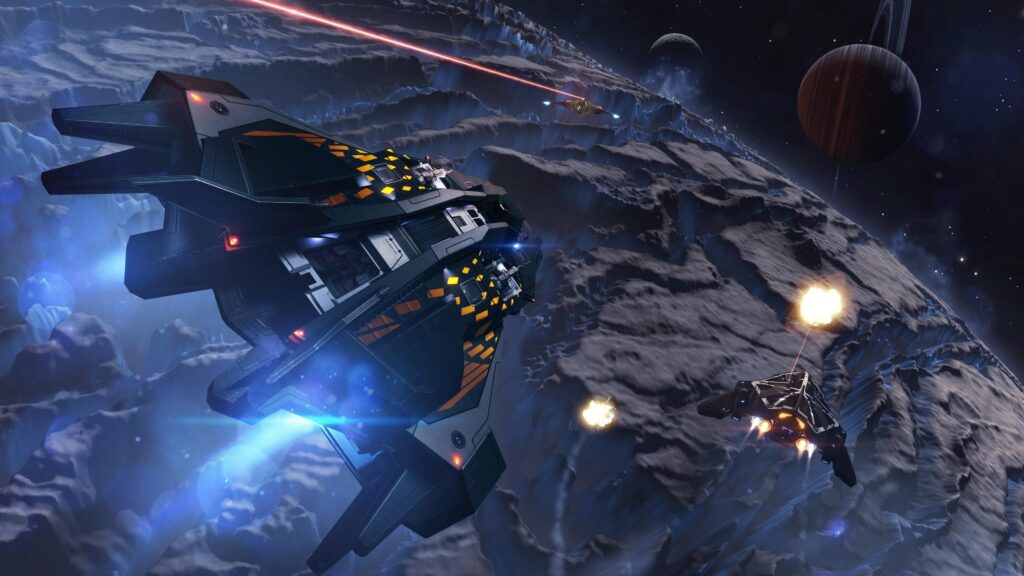 Epic Sci-Fi Space Battle with Spaceships and Alien Planet Desktop Wallpaper