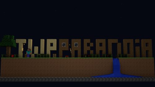 Minecraft Creative Build Featuring Steve and Custom Text Art Desktop Wallpaper