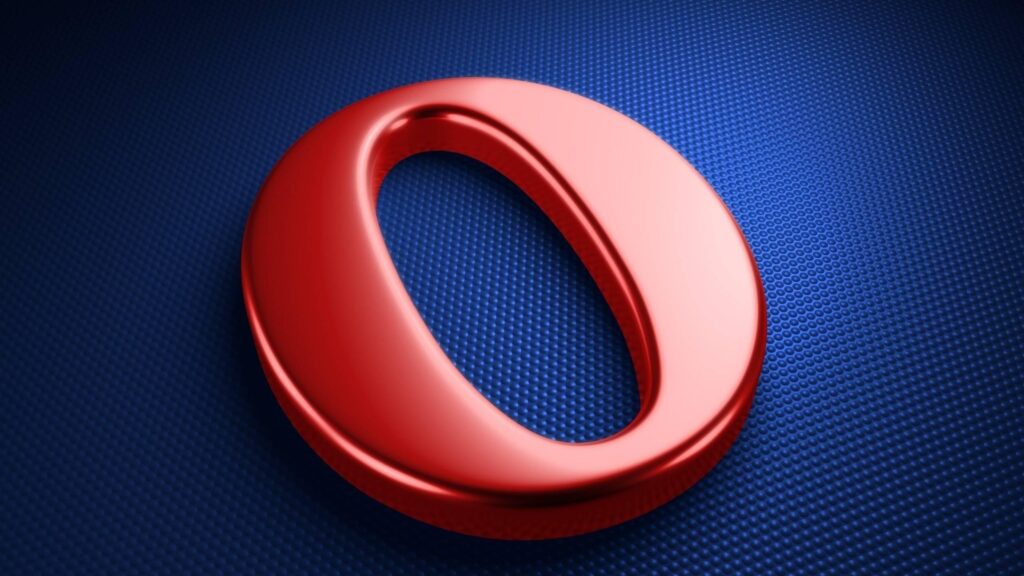 Minimalist Red Opera Logo 3D Metallic Symbol PC Wallpaper
