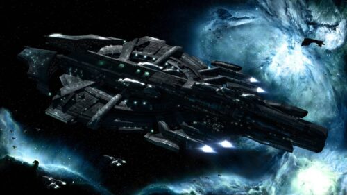 Massive Sci-Fi Dreadnought Warship in Deep Space Nebula 4K Desktop Wallpaper