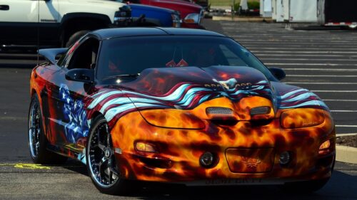 Patriotic Flame Painted Pontiac Firebird Trans Am Sports Car 4K Wallpaper