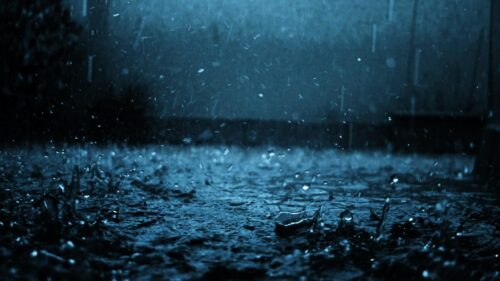 Stunning Heavy Rain Falling on Pavement Dark Blue Atmosphere 4K Desktop Wallpaper