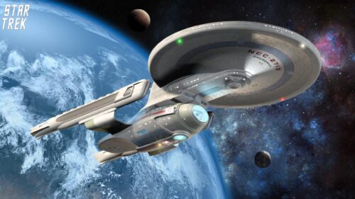 Star Trek USS Churchill NCC-2713 Spaceship Orbiting Planet Desktop Wallpaper