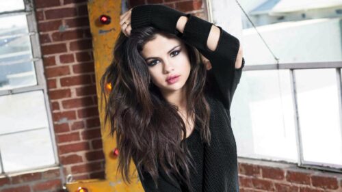 Stunning Selena Gomez Dark Aesthetic Portrait Desktop Wallpaper