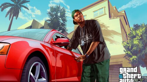 Lamar Davis Stealing a Car in Grand Theft Auto V Desktop Wallpaper