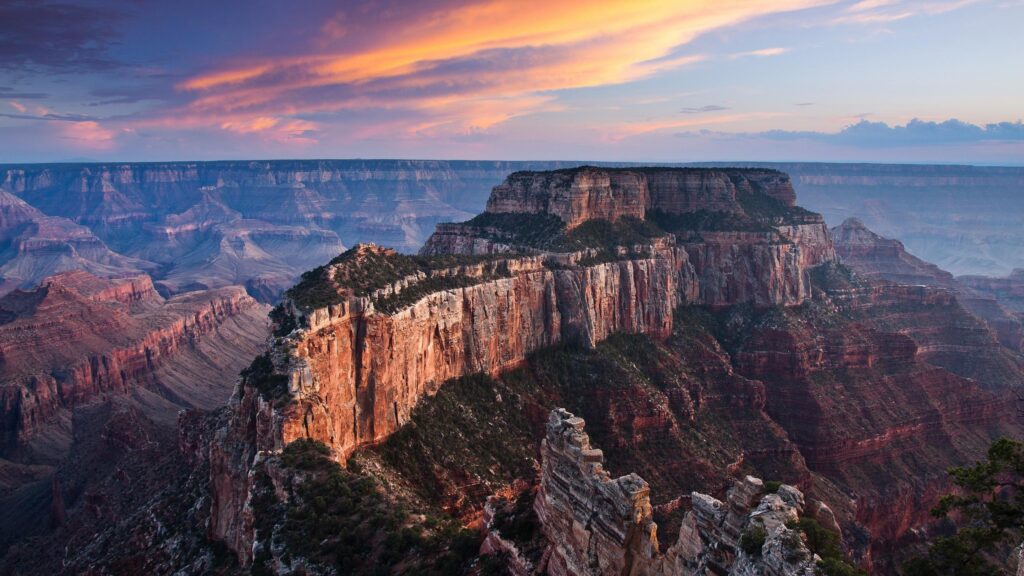 Grand Canyon Majestic Sunset Over North Rim Scenery 4K Desktop Wallpaper