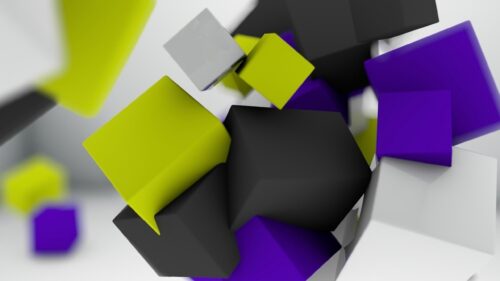 Floating Abstract Neon and Monochromatic Geometric Cubes 4K Wallpaper