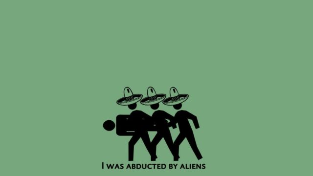 Minimalist Funny Alien Abduction Stick Figure Concept 4K Desktop Wallpaper