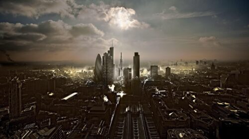 Dramatic Aerial View of London Cityscape at Twilight PC Wallpaper
