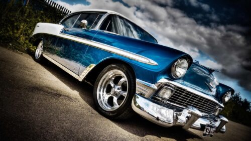 Stunning Deep Blue 1956 Chevrolet Bel Air Classic Car 4K Desktop Wallpaper