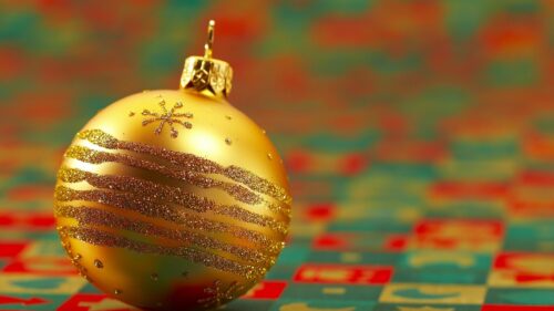 Elegant Golden Christmas Bauble Ornament Macro Desktop Wallpaper