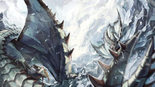 Epic Fantasy Ice Dragon Battle in Frozen Mountains 4K Wallpaper