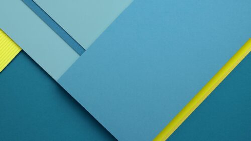 Minimalist Geometric Layers in Blue and Yellow 4K Desktop Wallpaper