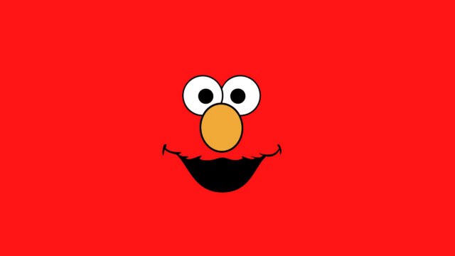 Minimalist Elmo Face Vibrant Red Background Desktop Wallpaper