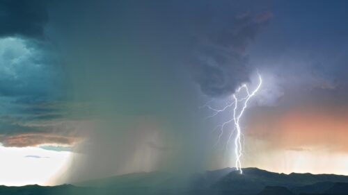 Dramatic Lightning Strike Over Mountain Range Storm 4K Wallpaper