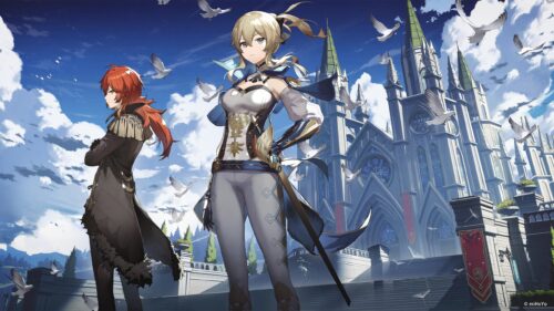 Jean and Diluc Genshin Impact Fantasy Anime Desktop Wallpaper