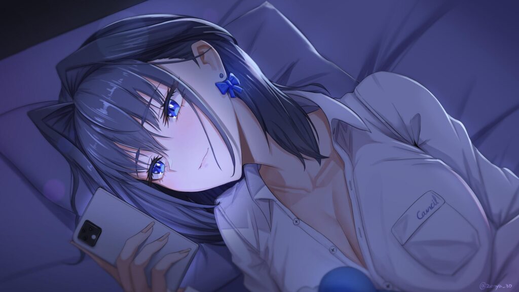 Ouro Kronii Resting With Phone Anime Girl 4K PC Wallpaper