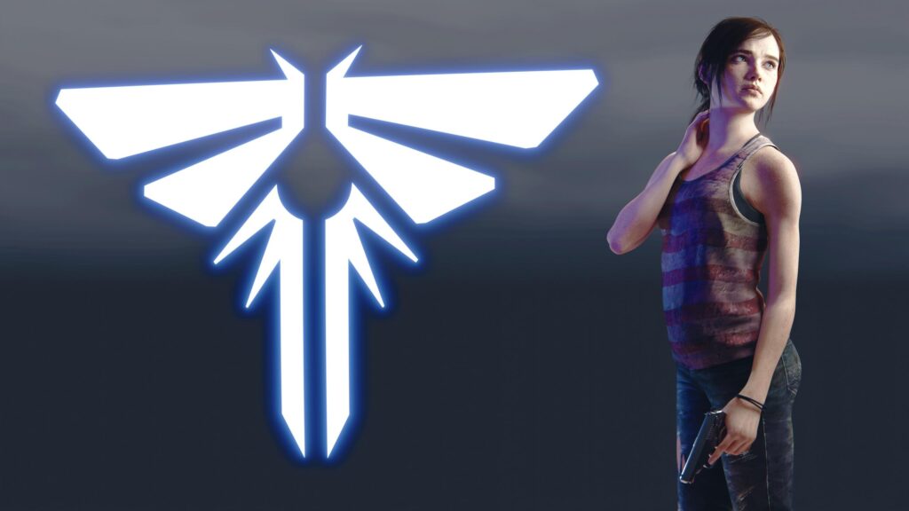 Ellie from The Last of Us with Glowing Firefly Logo 4K Desktop Wallpaper