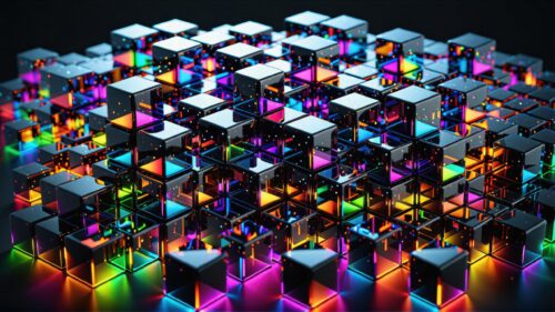 Abstract Neon Glowing Glass Cubes 4K Desktop Wallpaper