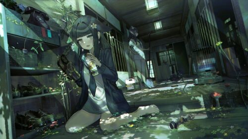 Anime Girls in an Overgrown Abandoned House 4K PC Wallpaper