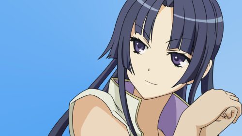 Anime Girl with Long Dark Purple Hair and Purple Eyes Aesthetic Desktop Wallpaper