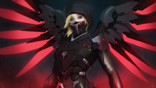 Mercy Overwatch Dark Hooded Skin Tactical Suit 4K Desktop Wallpaper