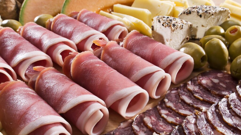 Gourmet Charcuterie Board with Salami and Prosciutto 4K Wallpaper