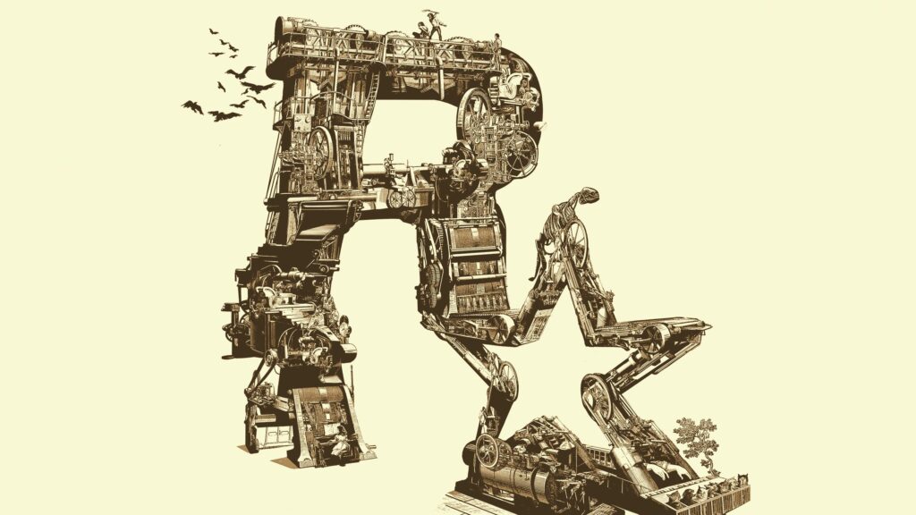 Steampunk Rockstar Games Logo Detailed Mechanical Art Desktop Wallpaper