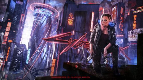 Cyberpunk Female Mercenary in Futuristic Neon City 4K Desktop Wallpaper