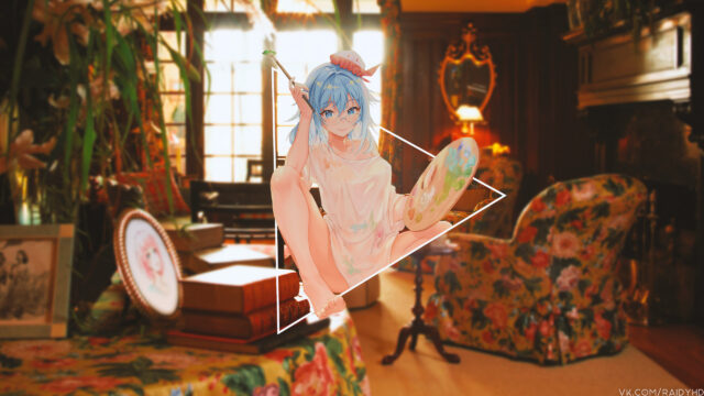 Anime Artist Girl Painting in Cozy Vintage Room 4K Desktop Wallpaper